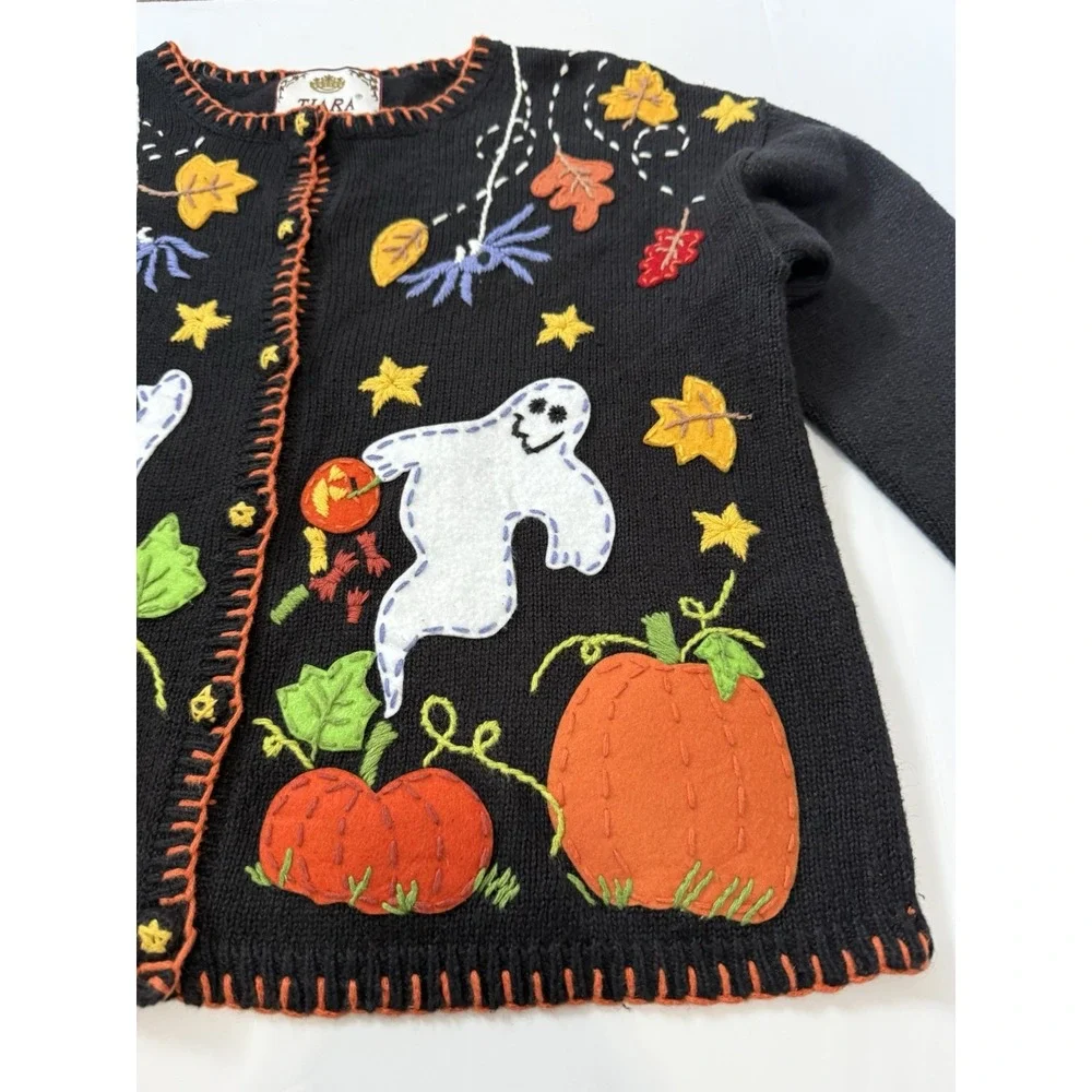 VTG Tiara International Ugly Sweater Cardigan Halloween Childs L  12/14 Buttons